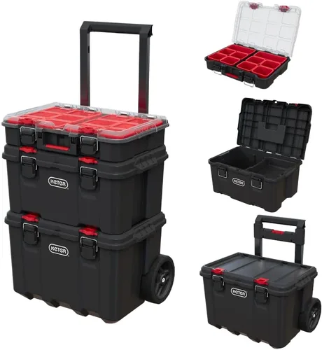 Keter Stack-n-Roll Organizador Modular de Herramientas para Almacenamiento en Garaje y Bricolaje, Sistema de Caja de Herramientas Rodante de Resina