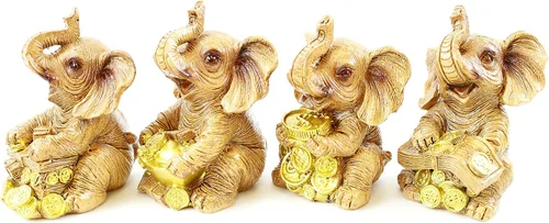 Miniatura 7 de Juego de 4 estatuas de tronco de elefante dorado, riqueza de la suerte de Feng Shui, decoración del hogar, cumpleaños, felicitación, regalo