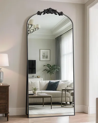 Miniatura 31 de Antok - Espejo arqueado de longitud completa, espejo de piso, 71 x 28 pulgadas con tallado, espejos de cuerpo completo para decoración del hogar
