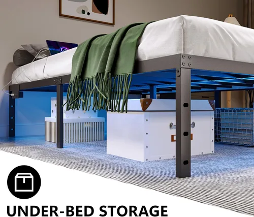 Miniatura 5 de HAVONIZD Marco de cama tamaño twin con luces LED y estación de carga - Marco de cama de plataforma de metal resistente de 18 pulgadas, no necesita
