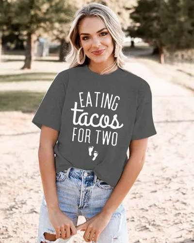Miniatura 2 de Eating Tacos for Two Maternity Shirt Cute Graphic Letter Print T-Shirt Pregnancy Announcement Short Sleeve Tees Tops