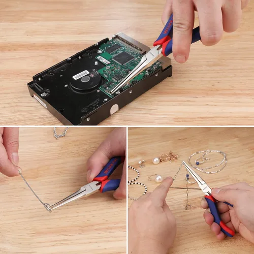 Miniatura 7 de WORKPRO Alicates de punta de aguja de 6 pulgadas (mandíbula suave), mini alicates de punta larga con asas de agarre cómodo, alicates de joyería