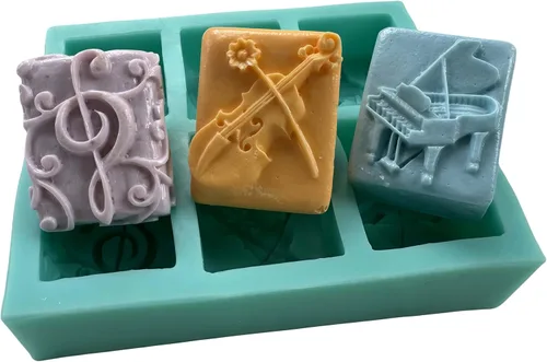 Molde de silicona musical de 6 cavidades para pastel de chocolate, gelatina, hielo, azúcar, jabón, vela, aroma, yeso, música, guitarra, piano,