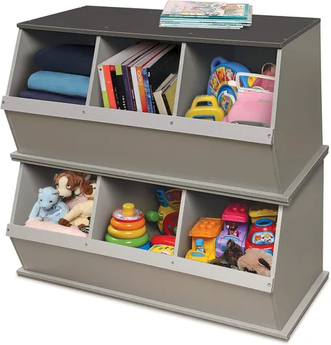 Miniatura 8 de Badger Basket Organizador apilable de almacenamiento de juguetes de tres cubos - grano de madera/gris