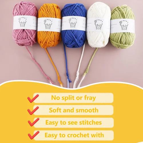 Miniatura 8 de Hilo de 100g para Ganchillo y Tejer, 66 yardas/60m de Hilo de Algodón para Principiantes, Hilo de Mezcla de Acrílico Algodón-Nylon para Kit de Blanco