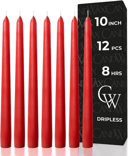 Miniatura 16 de CANDWAX Paquete de 12 velas cónicas rojas – Velas rectas sin goteo de combustión lenta sin perfume de 12 pulgadas – Ideal para mesa de comedor – Rojo