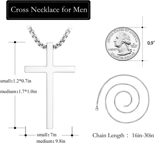 Miniatura 5 de 2 collares de cruz para hombre, acero inoxidable, cadena con colgante de cruz de acero inoxidable, regalos de joyería para hombres, mujeres, niños