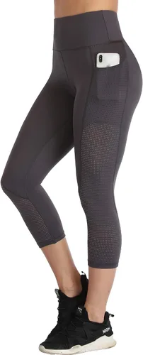 Miniatura 9 de RAYPOSE Leggings de entrenamiento para mujer con bolsillos, talla grande, para gimnasio, cintura alta, pantalones de yoga capri con corte de malla