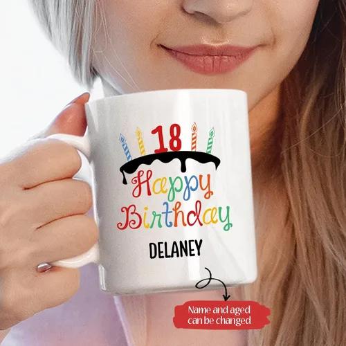 Miniatura 2 de BigTees Taza de café personalizada, taza de feliz cumpleaños, taza con nombre personalizado, 15 onzas, blanco, regalos de cumpleaños