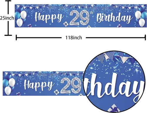 Miniatura 2 de Cartel de feliz cumpleaños número 29, globos de regalo de cristal con estrellas brillantes y confeti, decoración temática para hombres y mujeres