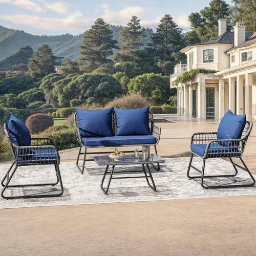 Miniatura 2 de YITAHOME Juego de muebles de patio de 4 piezas, juego de mimbre para exteriores, juego de conversación de ratán para todo tipo de clima, con cojines