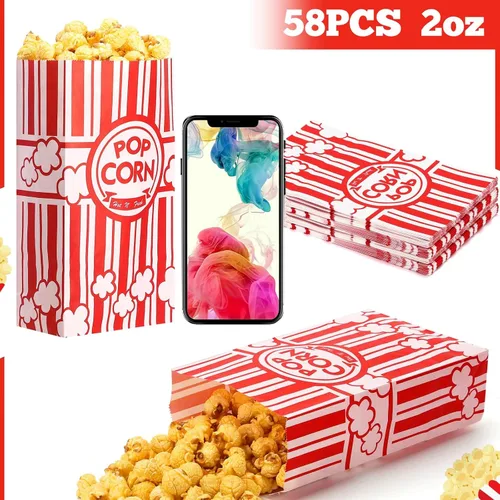 Miniatura 4 de 58 bolsas de palomitas de maíz, bolsas de papel de 2 onzas, porciones individuales a granel para máquina de maíz pop, noches de cine, suministros
