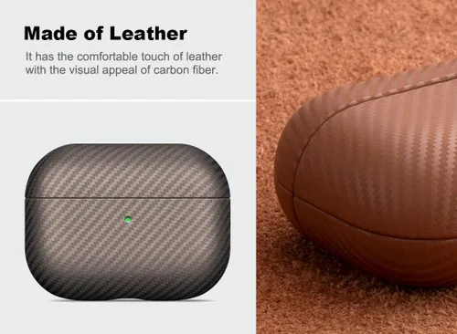 Miniatura 2 de Haobobro Funda de piel para AirPods Pro 2, piel seleccionada agradable a la piel, textura de fibra de carbono, hecha a mano, funda rígida protectora