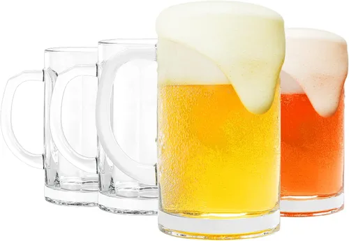 Miniatura 8 de Paquete de 4 tazas de vidrio resistentes, vasos de cerveza grandes de 16 onzas con asa, aptas para congelador, juego de tazas de cerveza clásicas