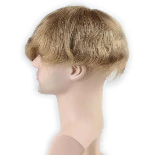 Miniatura 4 de Toupee para hombre de 10 × 8 pulgadas, cabello humano real, postizo de piel fina, sistema de reemplazo de cabello, base de red de monofilamento