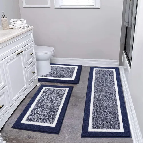 Pauwer Juego de 3 alfombras de baño, alfombras de felpa antideslizantes, juego peludo absorbente con alfombra de contorno en forma de U para inodoro