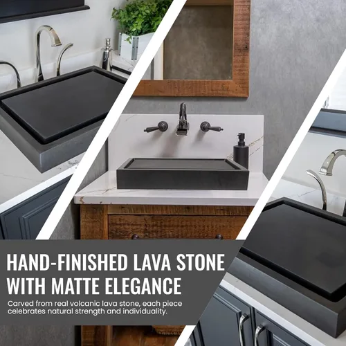Miniatura 5 de Eden Bath EB_S006LS-H - Fregadero rectangular de piedra infinita para piscina, piedra de lava afilada Negro