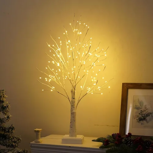 Miniatura 7 de 144 luces LED de árbol de abedul con control remoto, lámpara de árbol artificial con temporizador, árbol iluminado parpadeante, 3 AA o USB, árbol