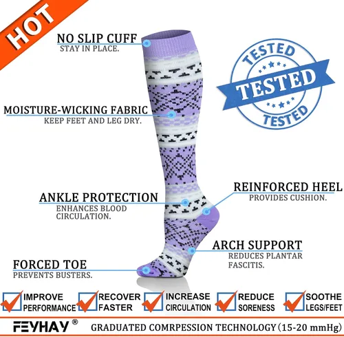 Miniatura 4 de FEYHAY Calcetines de compresión de cobre (8 pares) de 15-20 mmHg de circulación es la mejor atlética y diaria para hombres y mujeres, correr