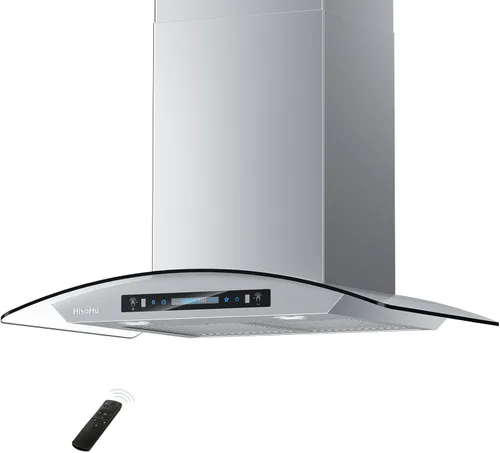 Miniatura 7 de HisoHu Campana extractora para montaje en pared de 30 pulgadas, vidrio curvo, campana de cocina inoxidable de 780 CFM, con filtros de malla de acero