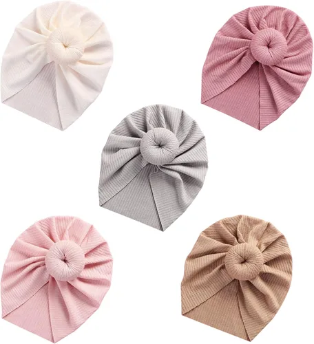 Miniatura 7 de DRESHOW BQUBO Baby Turban Hats Turban Bun Knot Baby Infant Beanie Baby Girl Soft Cute Toddler Cap