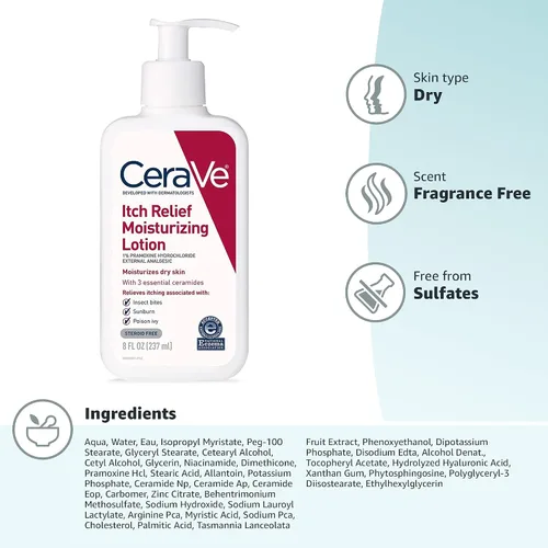 Miniatura 9 de CeraVe Loción hidratante antipicazón con clorhidrato de pramoxina, alivia la picazón con irritaciones menores de la piel, alivio de quemaduras
