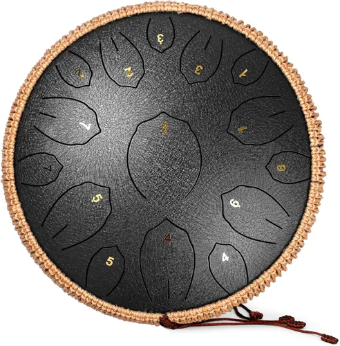 Miniatura 8 de Tambor de Lengua de Acero - 12 Pulgadas 15 Notas, Tambores de Lengua de Acero para Niños y Adultos, Handpan de Acero con Mazos, Hang Drum con Libro