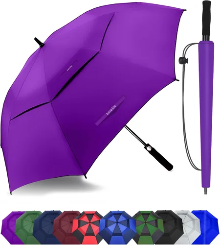 Miniatura 10 de Paraguas de golf extragrande de 62, 68 y 72 pulgadas, con doble dosel ventilado, resistente al viento, impermeable, de apertura automática
