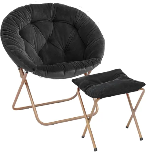 Magshion Silla plegable para adultos con otomana, silla de lectura circular para dormitorio, sala de estar y dormitorio, asiento decorativo cómodo y