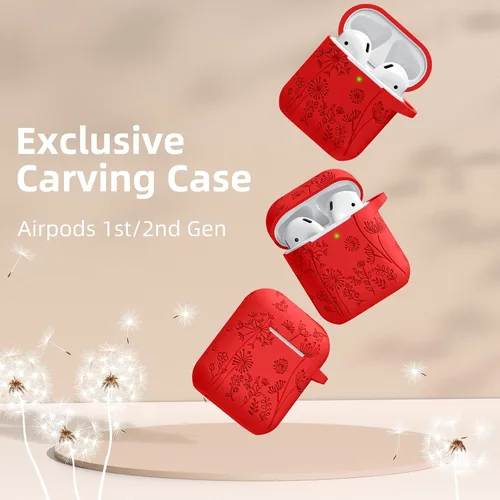 Miniatura 2 de Lerobo - Funda con grabado de flores para carcasa de AirPod, protector de silicona suave y elegante con llavero compatible con carcasa de carga