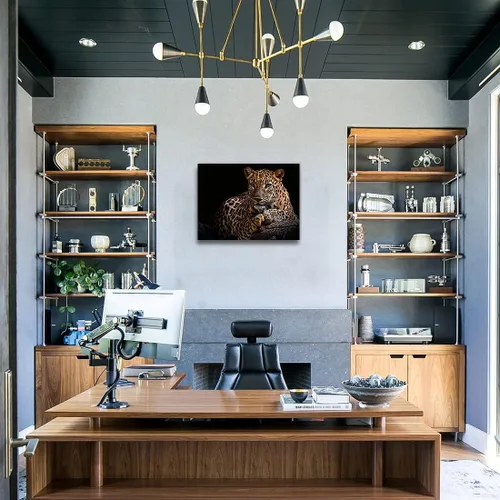Miniatura 3 de Impresiones en lienzo de leopardo con fondo negro y vida silvestre dorada, arte de pared de leopardo y guepardo, ilustraciones para baño