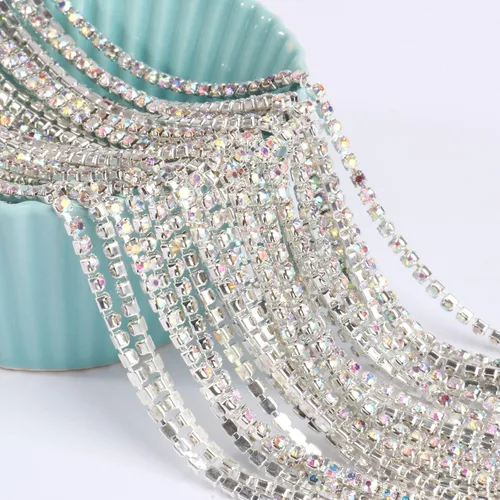 Miniatura 3 de [11 yardas] Cadena de diamantes de imitación de cristal, [10M/ 3.0MM] AB Rainbow Rhinestone Close Chain Trim Cadena de cristal Cadena de copa