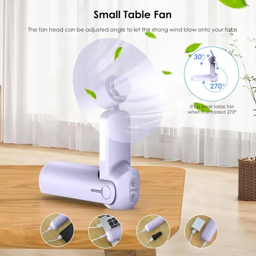Miniatura 4 de Ohjoin Mini ventilador de mano portátil 4 en 1, ventilador de viaje plegable personal, pequeño ventilador de mano para pestañas faciales, recargable