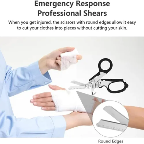 Miniatura 5 de Tijeras de emergencia multifunción 6 en 1, herramienta de tijeras de emergencia de acero inoxidable con cortador de correa y rompedor de vidrio