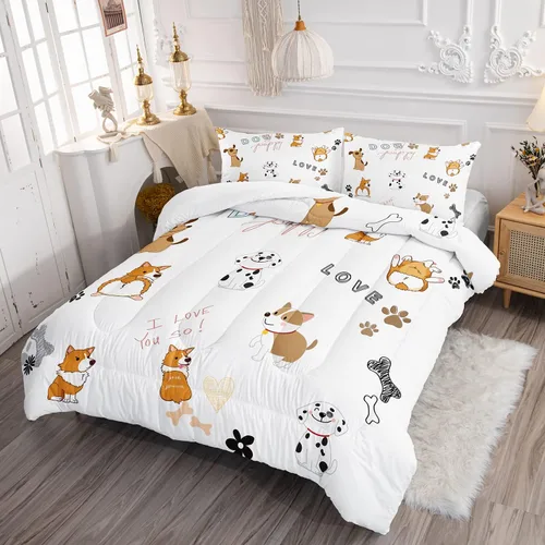 Miniatura 2 de Suncloris Lindo edredón de varios perros para niños, juego de ropa de cama Kawaii de dibujos animados para niños y niñas, juego de edredón temático