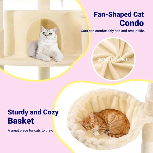 Miniatura 6 de Allewie Torre esquinera para gatos de 73 pulgadas en forma de abanico que ahorra espacio, árbol alto de varios niveles para gatos de interior/cestas