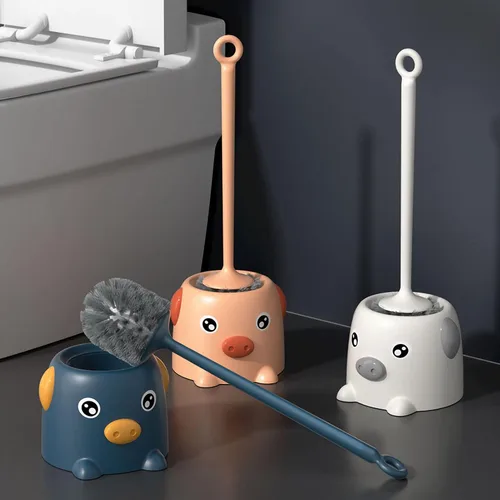 Miniatura 3 de Cepillo de inodoro, lindo cepillo y soporte para inodoro con base en forma de cerdo para baño (blanco)