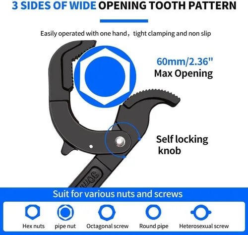 Miniatura 5 de Juego de 2 llaves autoajustables – Alicates autobloqueantes de 10.5 y 14 pulgadas, multifunción, dientes de 3 lados, mango antideslizante, apto