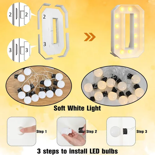 Miniatura 4 de Marquesina grande de número 0 blanca con luces y marco de mosaico, letra 0 para decoración de fiesta de cumpleaños, cartón precortado, tablero