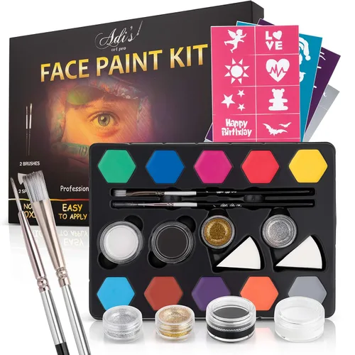 Kit de pintura facial para niños, 58 piezas lavables, 20 colores vibrantes no tóxicos, incluye pinceles, esponjas, purpurina y plantillas, seguro,