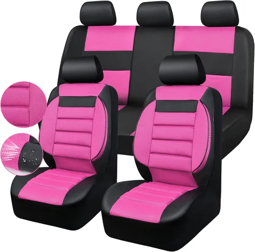 CAR Pass Juego de fundas de asiento de automóvil de cuero con soporte de espalda de espuma 3D, fundas de asiento de automóvil de malla de aire Negro