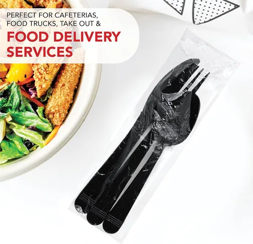 Miniatura 5 de Party Essentials Kits de utensilios de plástico resistentes envueltos individualmente, 50 juegos para catering de fiestas, tenedor/cuchara/cuchillo