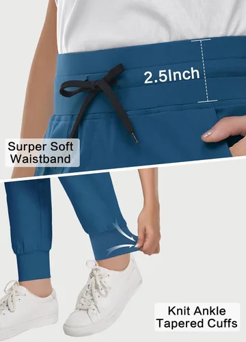 Miniatura 4 de MIVEI Pantalones médicos para mujer, 8 bolsillos médicos, sin arrugas, duraderos, elásticos, tiro medio, cintura de yoga a la moda