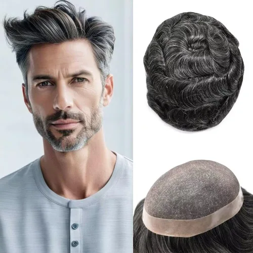 Miniatura 34 de FACE MIRACLE - Pelucas de cabello humano real para hombre, con revestimiento de poliéster, prótesis de cabello masculino, 8 x 11, 1#, negro