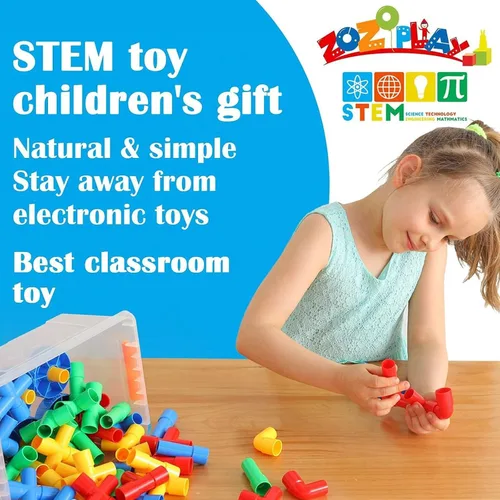 Miniatura 4 de ZOZOPLAY STEM - Juego de 64 piezas de tubos tubulares de aprendizaje, boquillas, juntas para construir bicicleta, tanque, scootie, habilidades