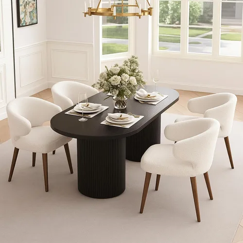 Miniatura 11 de HNY Juego de 2 sillas de comedor modernas de mediados de siglo, sillas de comedor tapizadas con respaldo de ala, sillas laterales de lino con patas