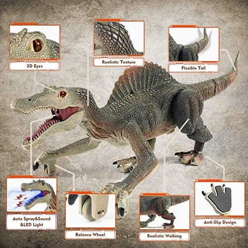 Miniatura 3 de Juguetes de dinosaurio mejorados para niños de 3, 5 y 7 años, juguetes de Spinosaurus con control remoto con luz indicadora, persiguiendo, rociando