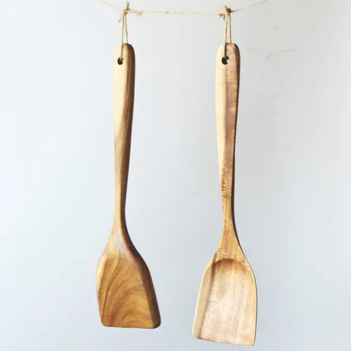 Miniatura 7 de FJNATINH Espátula grande de madera para wok, 13 pulgadas de teca natural de mango largo recubierto de resina natural, hecha a mano para utensilios