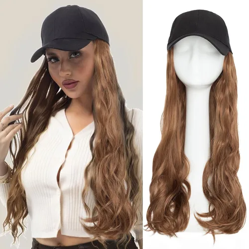 Miniatura 21 de S-noilite Peluca de gorra de béisbol de 6 pulgadas con peinado Bob y extensiones de cabello, gorra de béisbol recta ajustable para mujer
