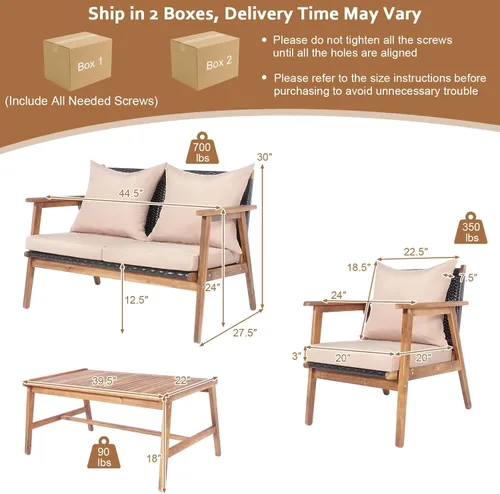 Miniatura 7 de RELAX4LIFE Juego de muebles de patio al aire libre, juego de sofá de mimbre de 8 piezas con mesa auxiliar, asiento, cojines de respaldo, marco